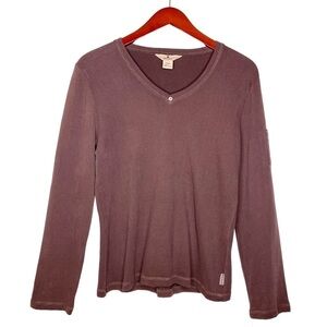 WOOLRICH NWT Cotton V Neck Long Sleeve Top Size XS in Chocolate Brown